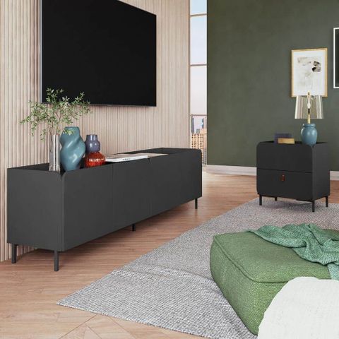 Manhattan Comfort Bogardus 2-Piece Black Mid-Century Modern Tv Stand ... intended for Manhattan Comfort 2-Piece Anderson End Table 1.0 And End Table 2.0